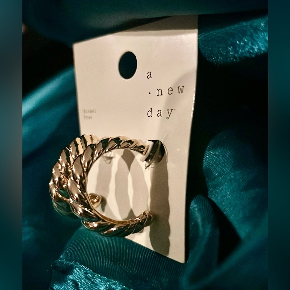 BNWT Trendy gold hoop earrings - Picture 2 of 3